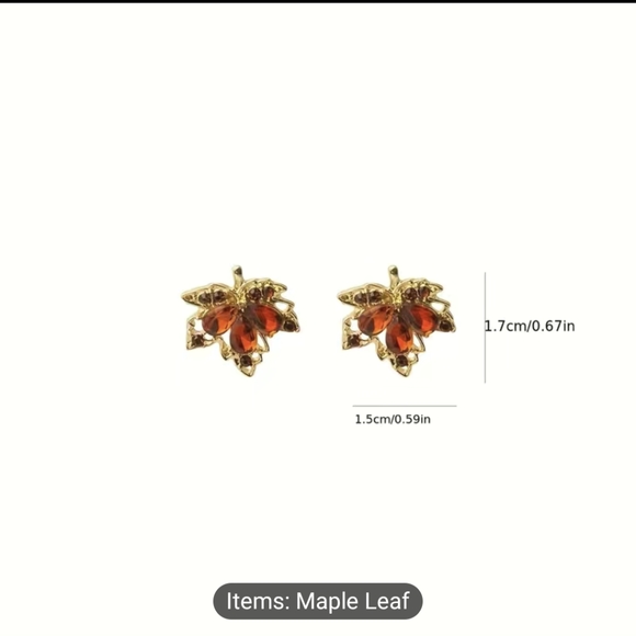 NWT Red Maple Leaf Earrings With Rhinestones - Picture 2 of 4